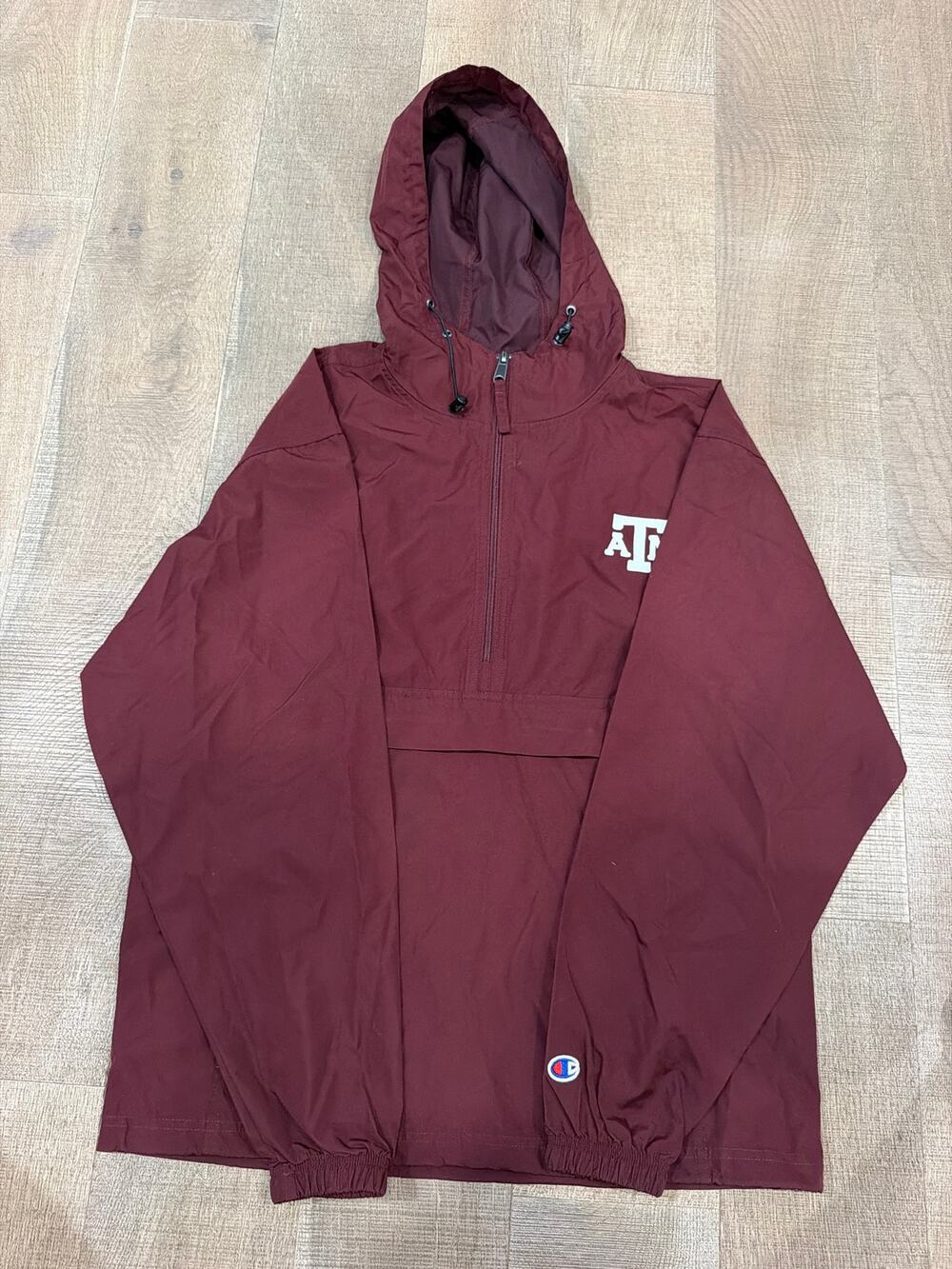 Texas A&M Champion Maroon Hooded Half-Zip Windbreaker